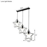 Retro Style Star Pendant Light With Wire Guard Perfect For Coffee Shops - Black Metal Finish 3 Heads