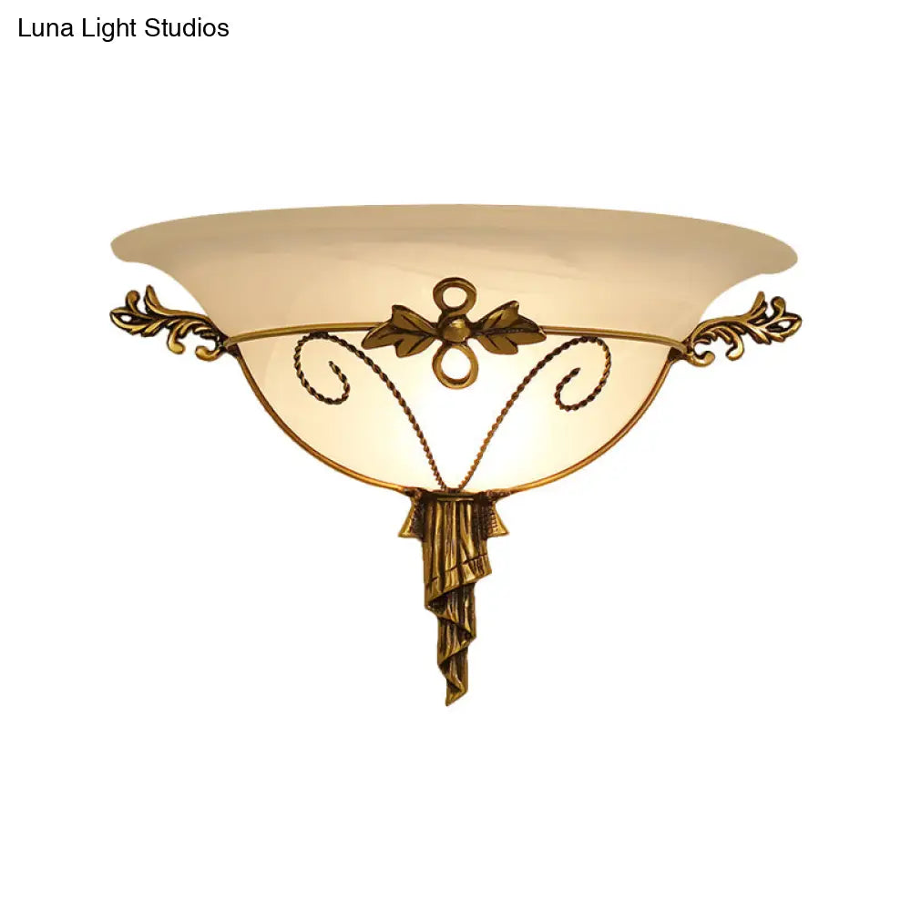 Retro Style Wall Mount Lamp - 1-Light Cream Glass Sconce In White/Beige