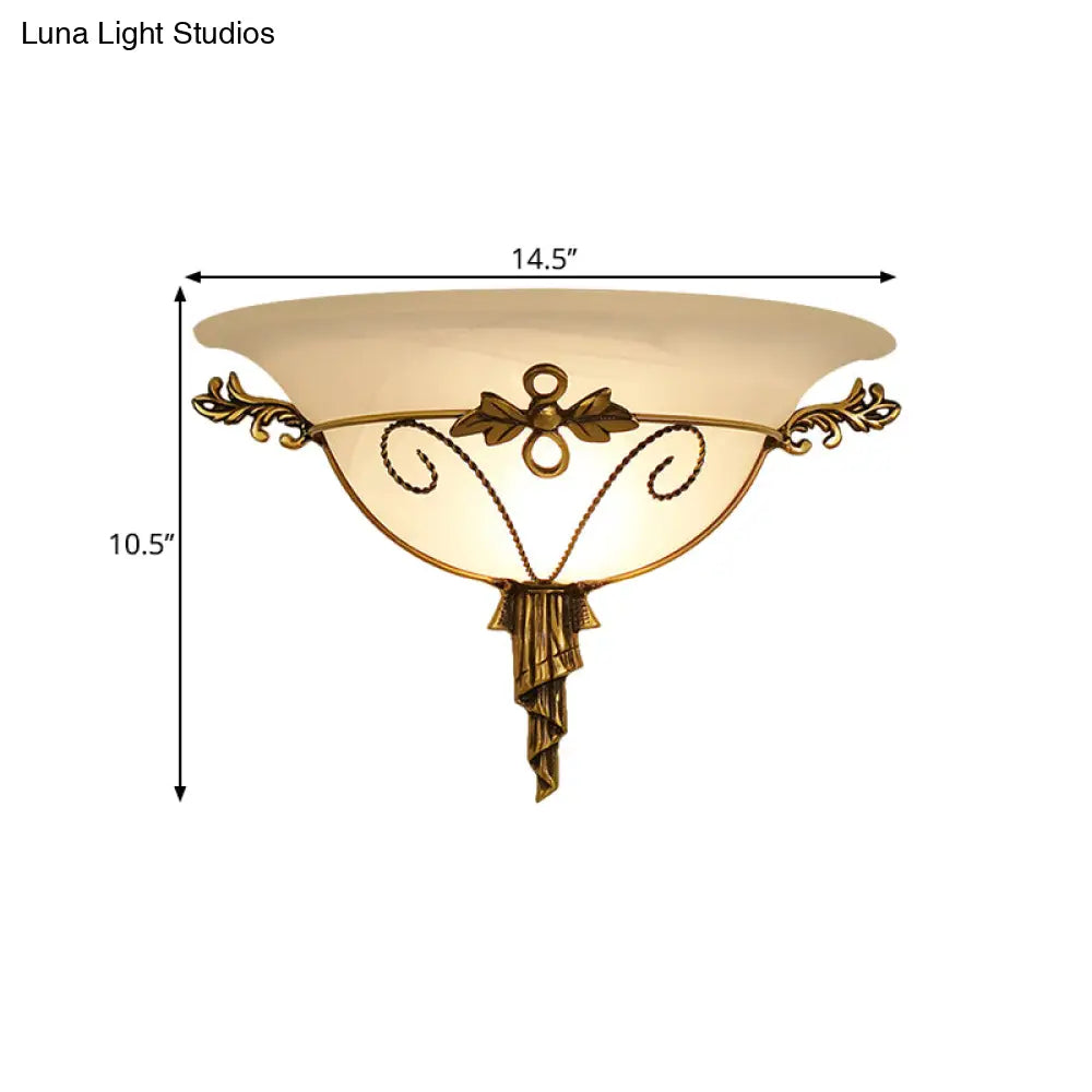 Retro Style Wall Mount Lamp - 1-Light Cream Glass Sconce In White/Beige