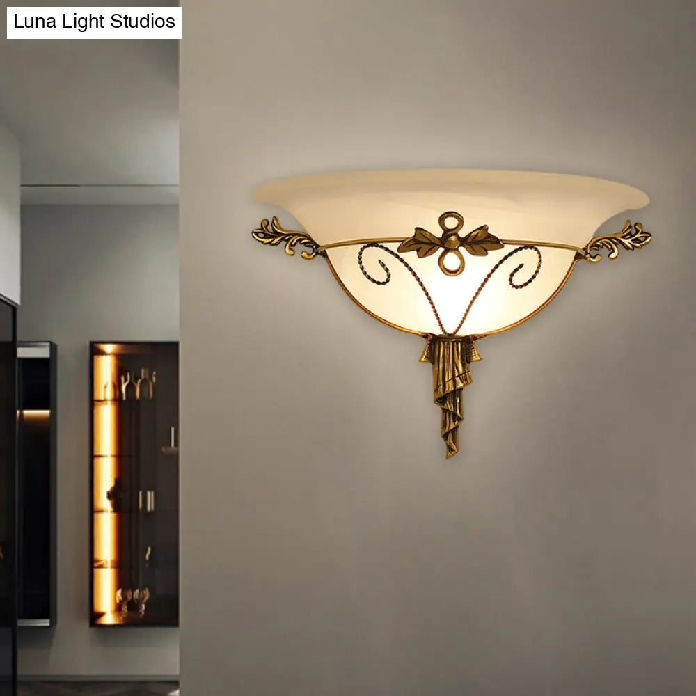 Retro Style Wall Mount Lamp - 1-Light Cream Glass Sconce In White/Beige