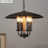 Retro Style Wavy Pendant Light With 4 Metal Candle Bulbs In Black - Ideal For Dining Room