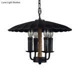 Retro Style Wavy Pendant Light With 4 Metal Candle Bulbs In Black - Ideal For Dining Room