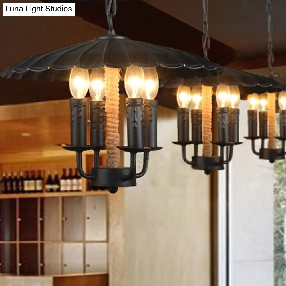 Retro Style Wavy Pendant Light With 4 Metal Candle Bulbs In Black - Ideal For Dining Room