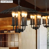 Retro Style Wavy Pendant Light With 4 Metal Candle Bulbs In Black - Ideal For Dining Room