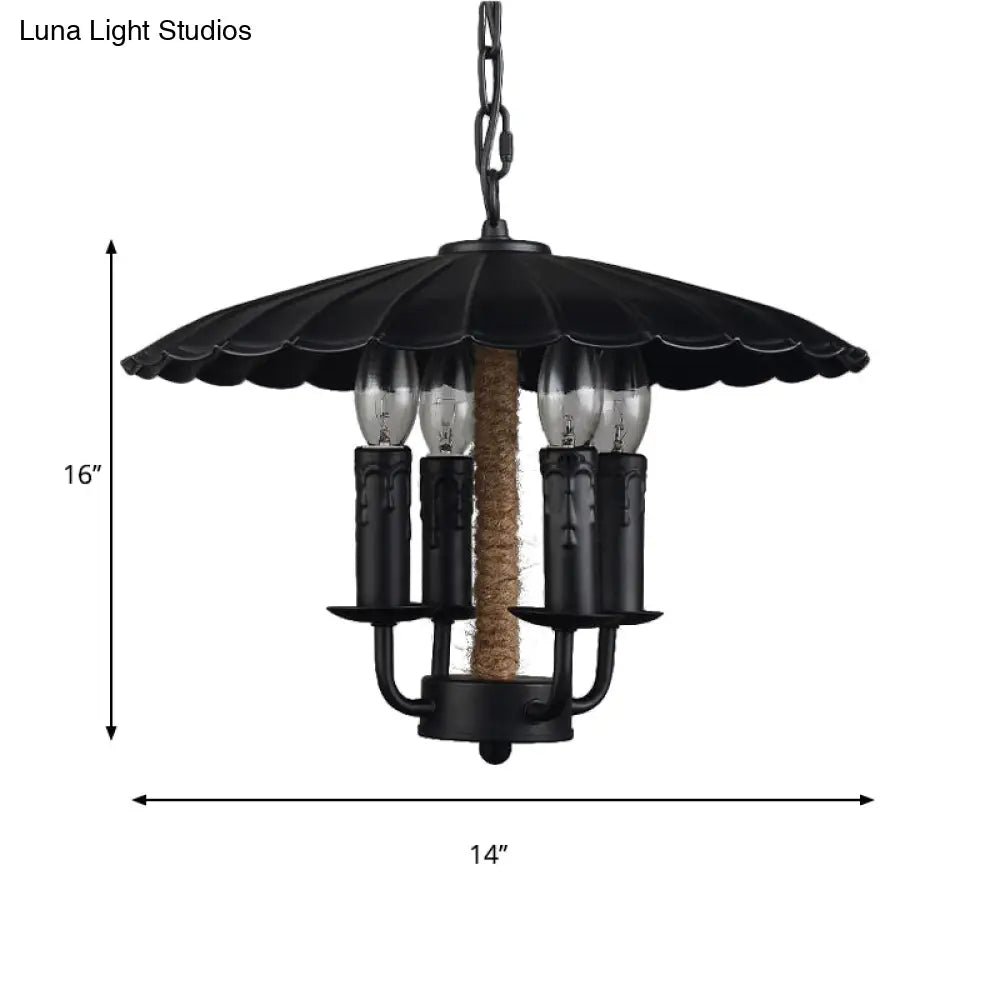 Retro Style Wavy Pendant Light With 4 Metal Candle Bulbs In Black - Ideal For Dining Room