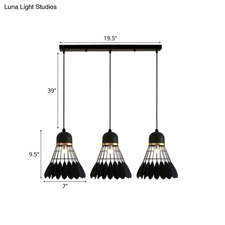 Retro Stylish Black Finish Metal Pendant Lighting With 3 Light Fixtures For Badminton Theme