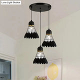 Retro Stylish Black Finish Metal Pendant Lighting With 3 Light Fixtures For Badminton Theme