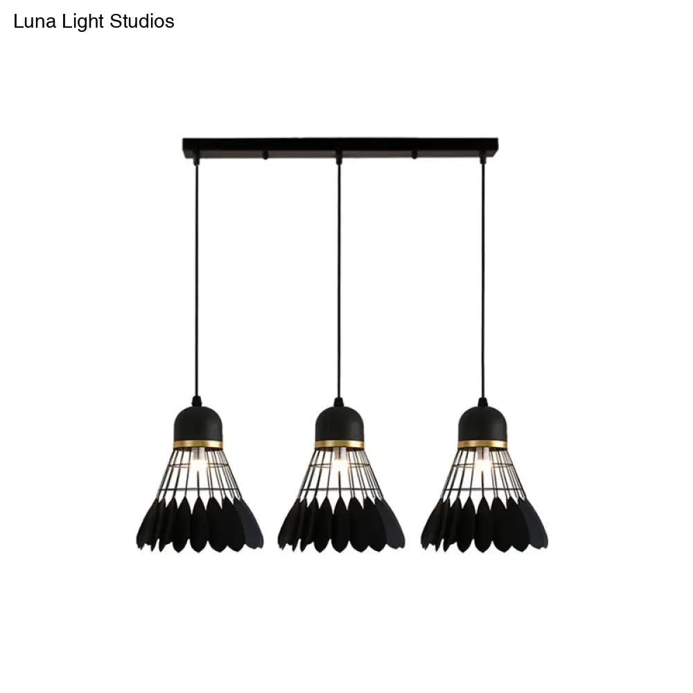 Retro Stylish Black Finish Metal Pendant Lighting With 3 Light Fixtures For Badminton Theme