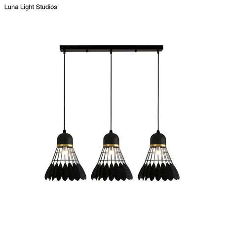 Retro Stylish Black Finish Metal Pendant Lighting With 3 Light Fixtures For Badminton Theme