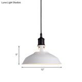 Retro Stylish Metal Pendant Light Adjustable Cord - White Barn Lampshade Sizes: 10.5’/12’/15