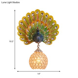Retro Stylish Wall Sconce With Clear Crystal And Peacock Backplate In Silver/White