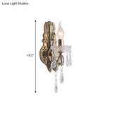 Retro Swirl Arm Silver Finish Wall Sconce With Crystal Drop - Stylish Living Room Lighting
