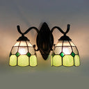Retro Tiffany Stained Glass Wall Lamp - 2-Head Bedroom Mount Light In Blue/Orange