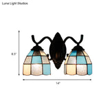 Retro Tiffany Stained Glass Wall Lamp - 2-Head Bedroom Mount Light In Blue/Orange