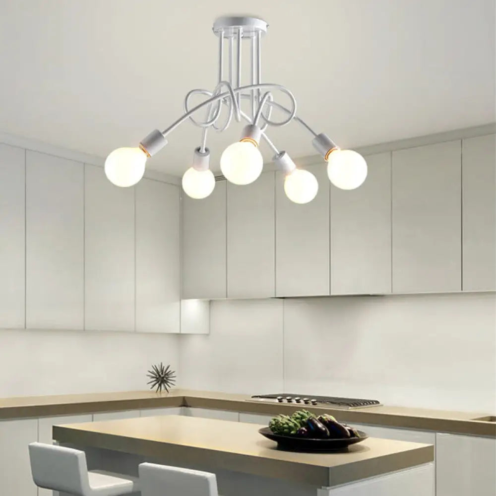 Retro Twist Arm Semi Flush Mount Ceiling Light - 3/5-Head Stylish Kitchen Lighting In Black/White 5