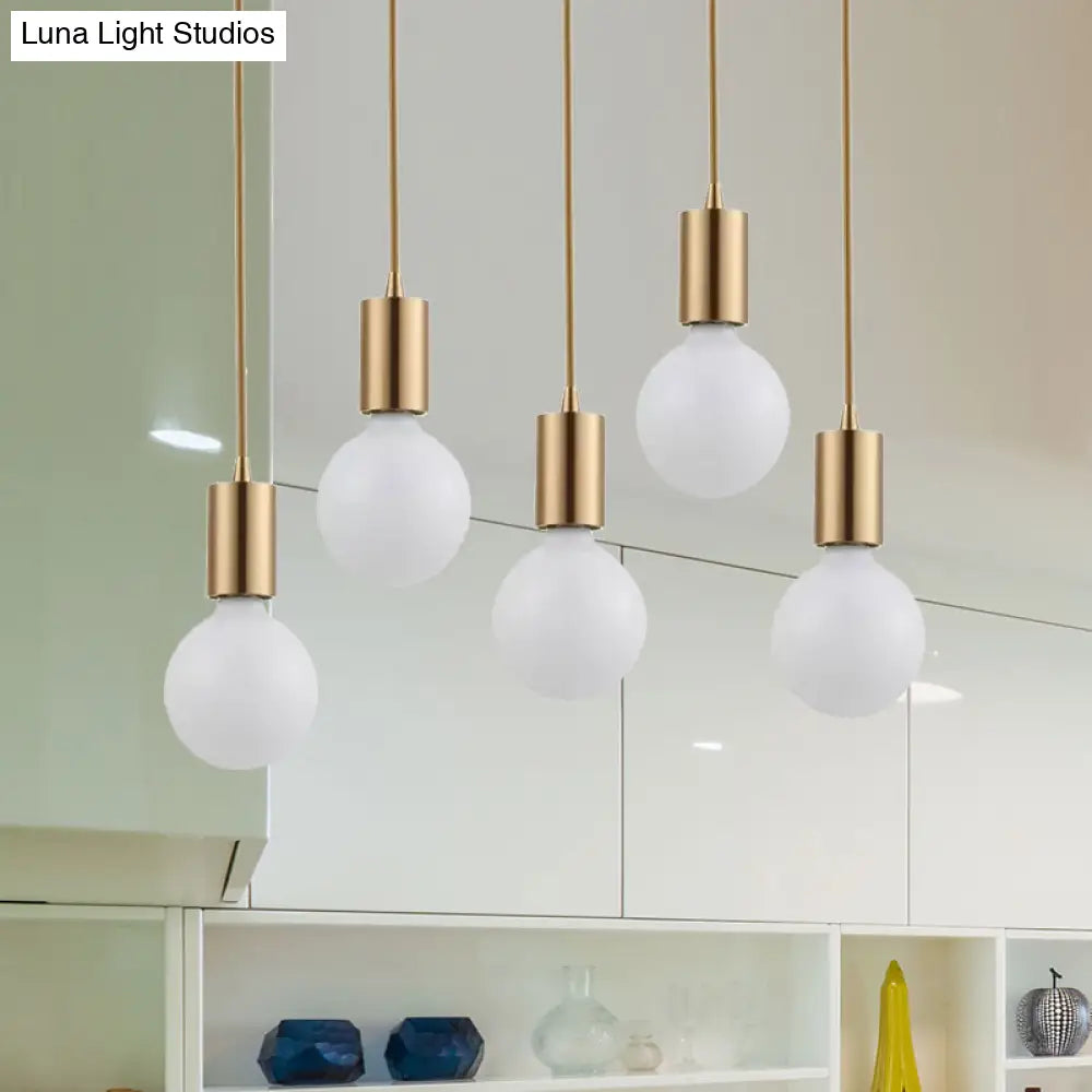 Retro Vintage Brass Metal Indoor Pendant: Bare Bulb Hanging Lamp With 1 Light