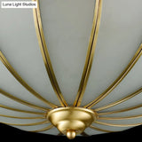 Retro White Glass Sphere Flush Mount Ceiling Light Fixture - 3 Brass Heads Ideal For Bedroom