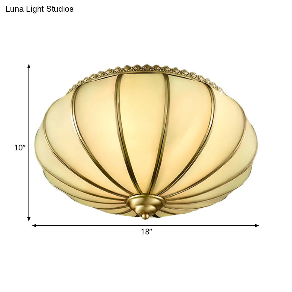 Retro White Glass Sphere Flush Mount Ceiling Light Fixture - 3 Brass Heads Ideal For Bedroom
