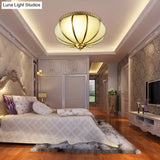 Retro White Glass Sphere Flush Mount Ceiling Light Fixture - 3 Brass Heads Ideal For Bedroom