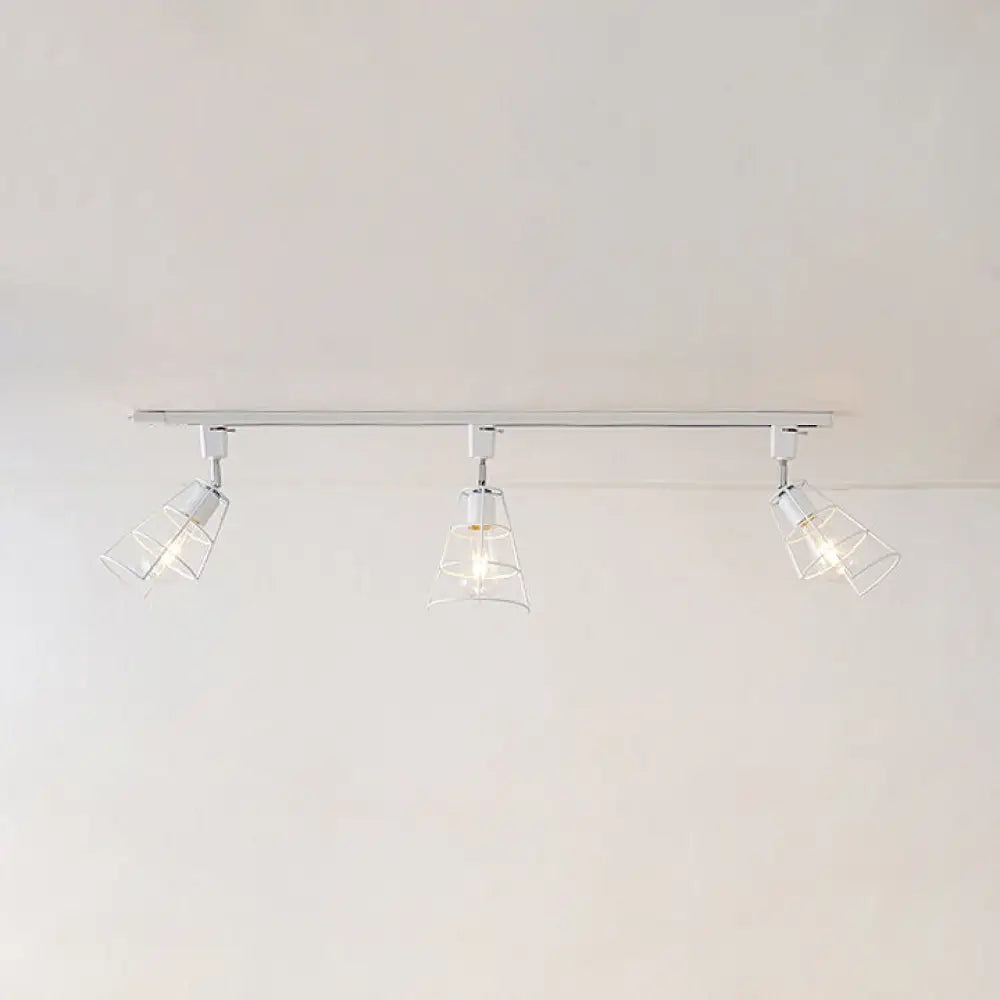 Retro Wire Cage Semi Flush Ceiling Light With Rotatable Conical Shade Black/White Metal White