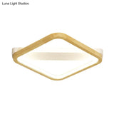 Rhombus Wood Flush Mount Light Led Minimalism Fixture In Beige | 13/17/21 Width