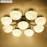 Ribbed Cream Glass Black Flush Mount Chandelier: Classic Semi Light For Dining Room