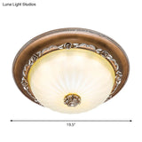 Ribbed Glass Brown Flush Ceiling Light With Domed Shade - Led Farmhouse Flushmount Lamp