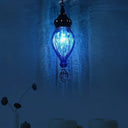 Ribbed Glass Droplet Hanging Lamp In Blue/Green/Taupe - Perfect For Bedroom Dark Blue / 1