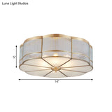 Ribbed Glass Gold Ceiling Flush Mount Lamp - Clover Design With 3/4 Heads Available In 14’ Or