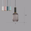 Ribbed Glass Hanging Light: Modern Bottle Shape 1-Bulb Pendant For Dining Room Black-Gray / 5