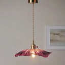 Ribbed Glass Vintage Floral Hanging Lamp Pendant - Single-Bulb Lighting For Restaurants Purple
