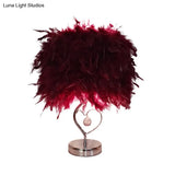 Riley - Modern Single Nightstand Lamp Red/White/Pink Bucket Shaped Table Light With Feather Shade