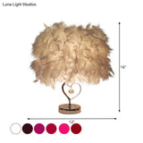 Riley - Modern Single Nightstand Lamp Red/White/Pink Bucket Shaped Table Light With Feather Shade