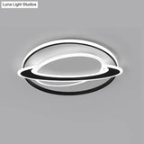 Ringed Planet Led Flush Mount Ceiling Light In Black - White - Nordic Acrylic Fixture For Bedroom