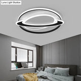 Ringed Planet Led Flush Mount Ceiling Light In Black - White - Nordic Acrylic Fixture For Bedroom