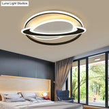 Ringed Planet Led Flush Mount Ceiling Light In Black - White - Nordic Acrylic Fixture For Bedroom