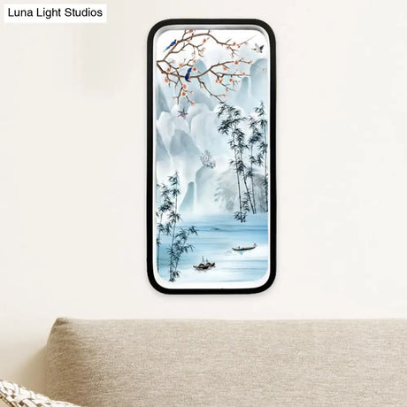 River Mountain Mural Light: Aluminum Chinese Black/Blue Led Wall Fixture