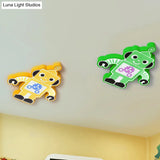 Robot Kinder Lamp - Led Cartoon Flush Mount Fixture In Yellow/Blue/Green