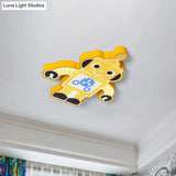 Robot Kinder Lamp - Led Cartoon Flush Mount Fixture In Yellow/Blue/Green