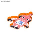 Robot Kinder Lamp - Led Cartoon Flush Mount Fixture In Yellow/Blue/Green