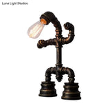 Robot Pipe Desk Lamp - Small Rustic Black Iron Night Table Light With Plug-In Cord