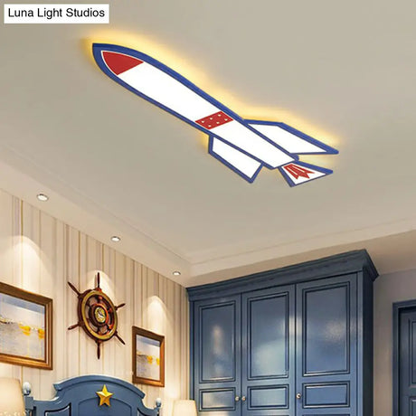 Rocket Child Room Led Flush Mount Ceiling Light In Blue - Simplicity And Acrylic Design / 31 White