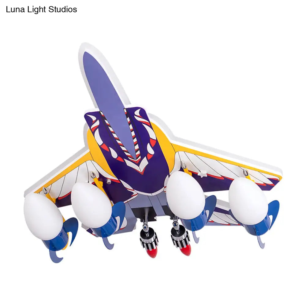 Rocket Kids Room Semi Flush Lamp With 4 Metallic Bulbs - Blue Ceiling Mounted Light