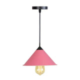 Roll-Edged Conical Iron Pendant Lamp In Pink/Blue/Grey - Loft Style For Single Dining Room Pink
