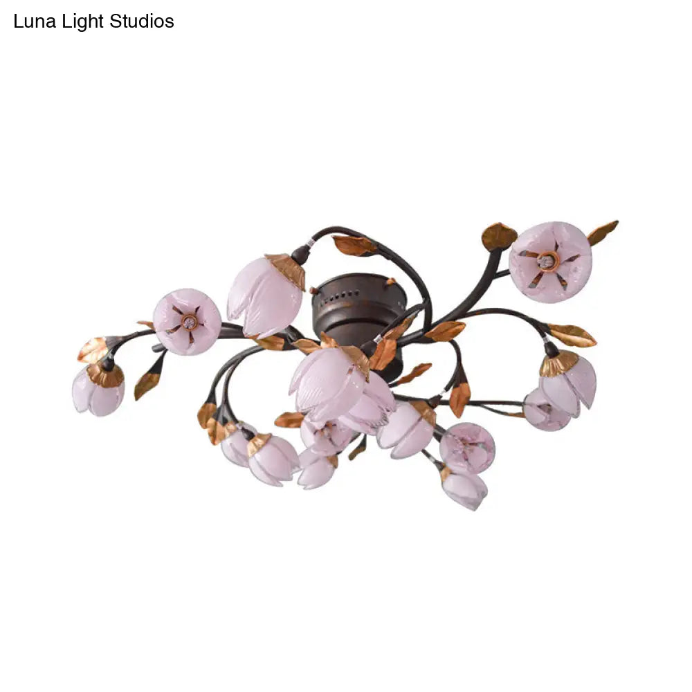Romantic 15 - Light Nickel Lotus Led Semi Flush Ceiling Light For Bedroom