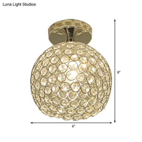 Romantic Chrome Flush Mount Ceiling Light With Crystal Accent For Corridor