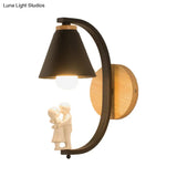 Romantic Cone Shade Wall Sconce With Metal Couple Detail - Ideal For Study Room Lighting