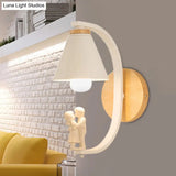 Romantic Cone Shade Wall Sconce With Metal Couple Detail - Ideal For Study Room Lighting