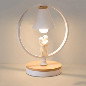 Romantic Couple Ring Table Light: 1-Head Metal Desk Lamp For Bedroom White