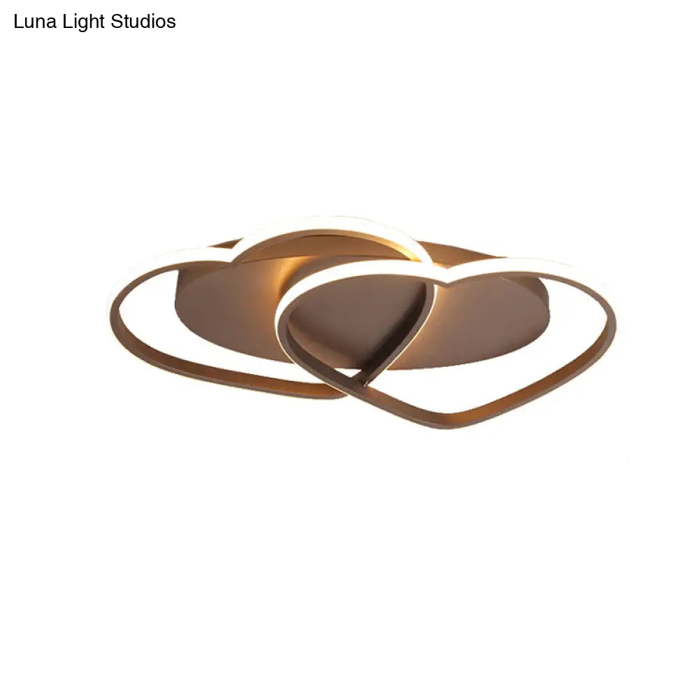 Romantic Double Heart Flush Mount Ceiling Lamp In Brown – Perfect For Study Rooms